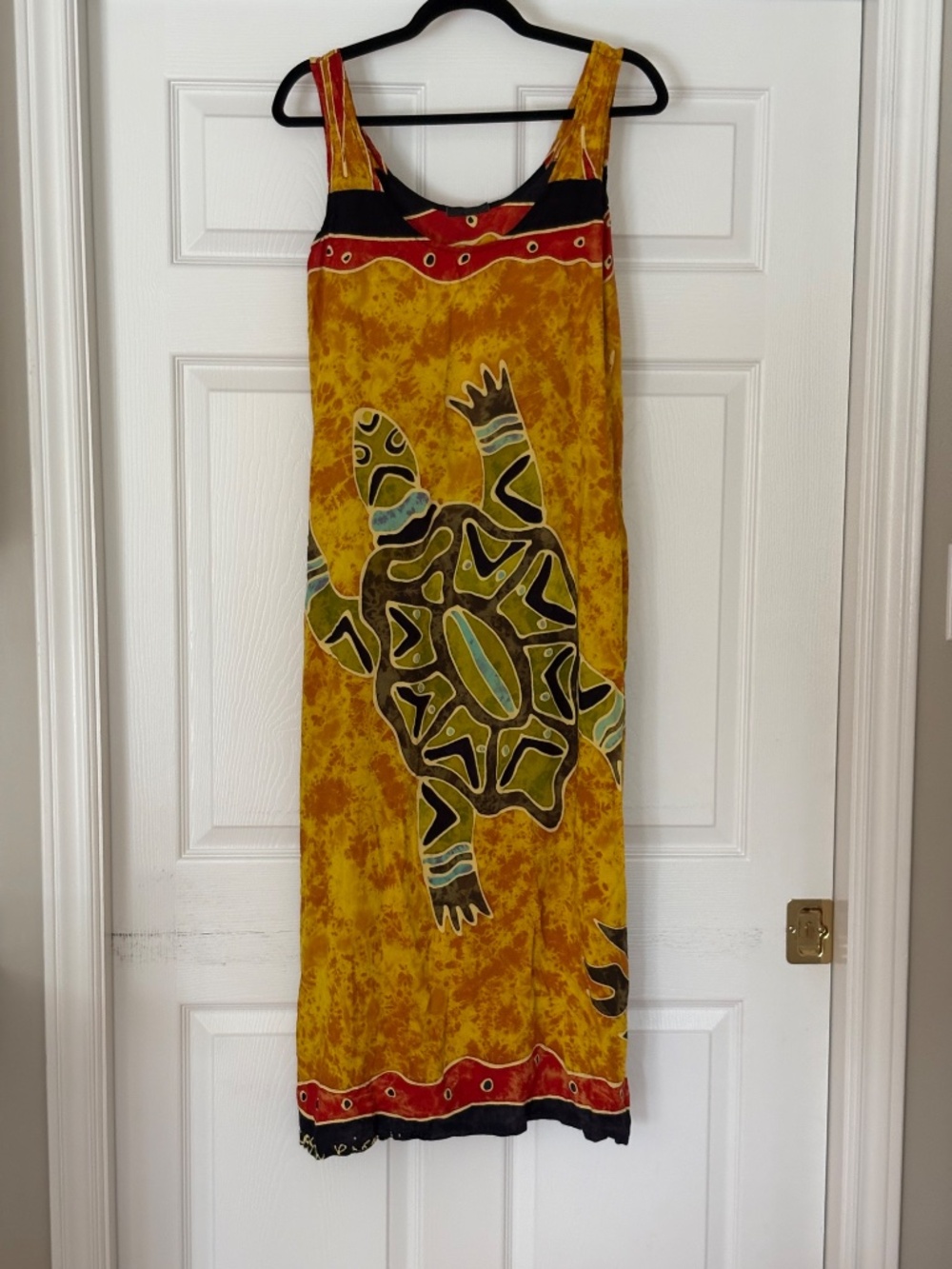 Vintage 1970s Summer Boho Turtle Print Cotton Maxi Dress